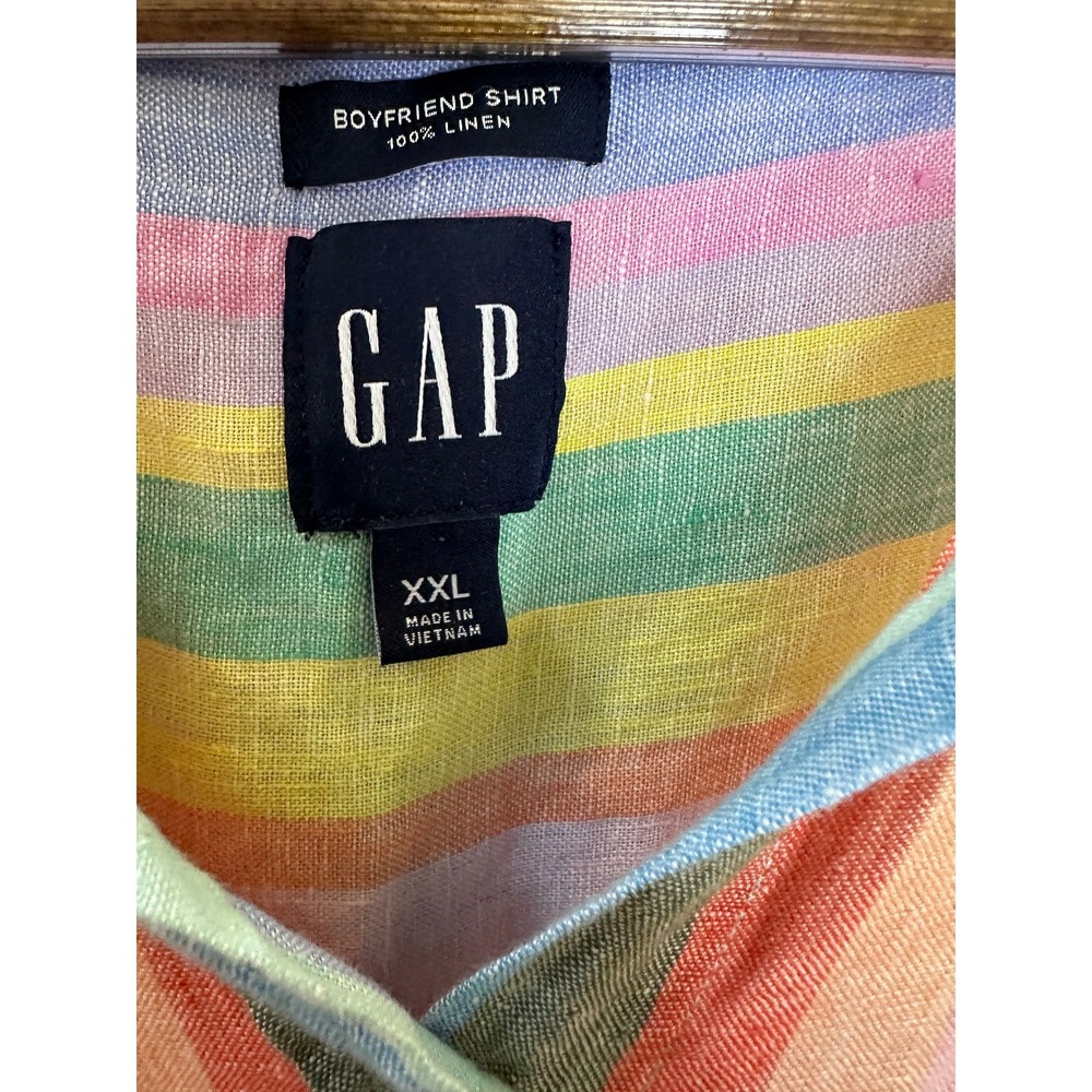 GAP 100% Linen Boyfriend Shirt Striped Button Down Women's Size XXL Coastal Vaca - Picture 8 of 14